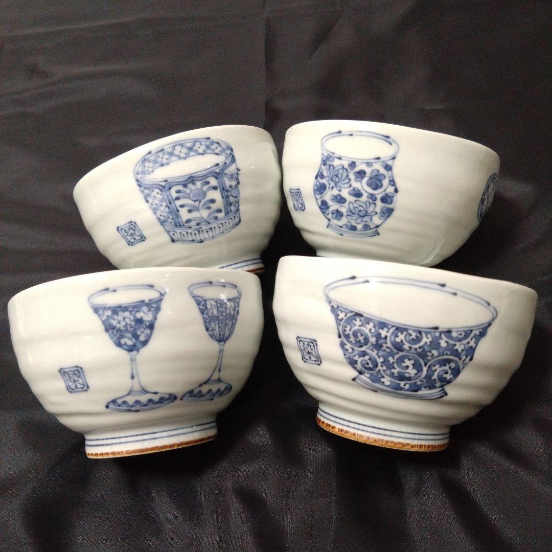 未使用　有田焼　美染窯　時代絵　丼4個　お祝い