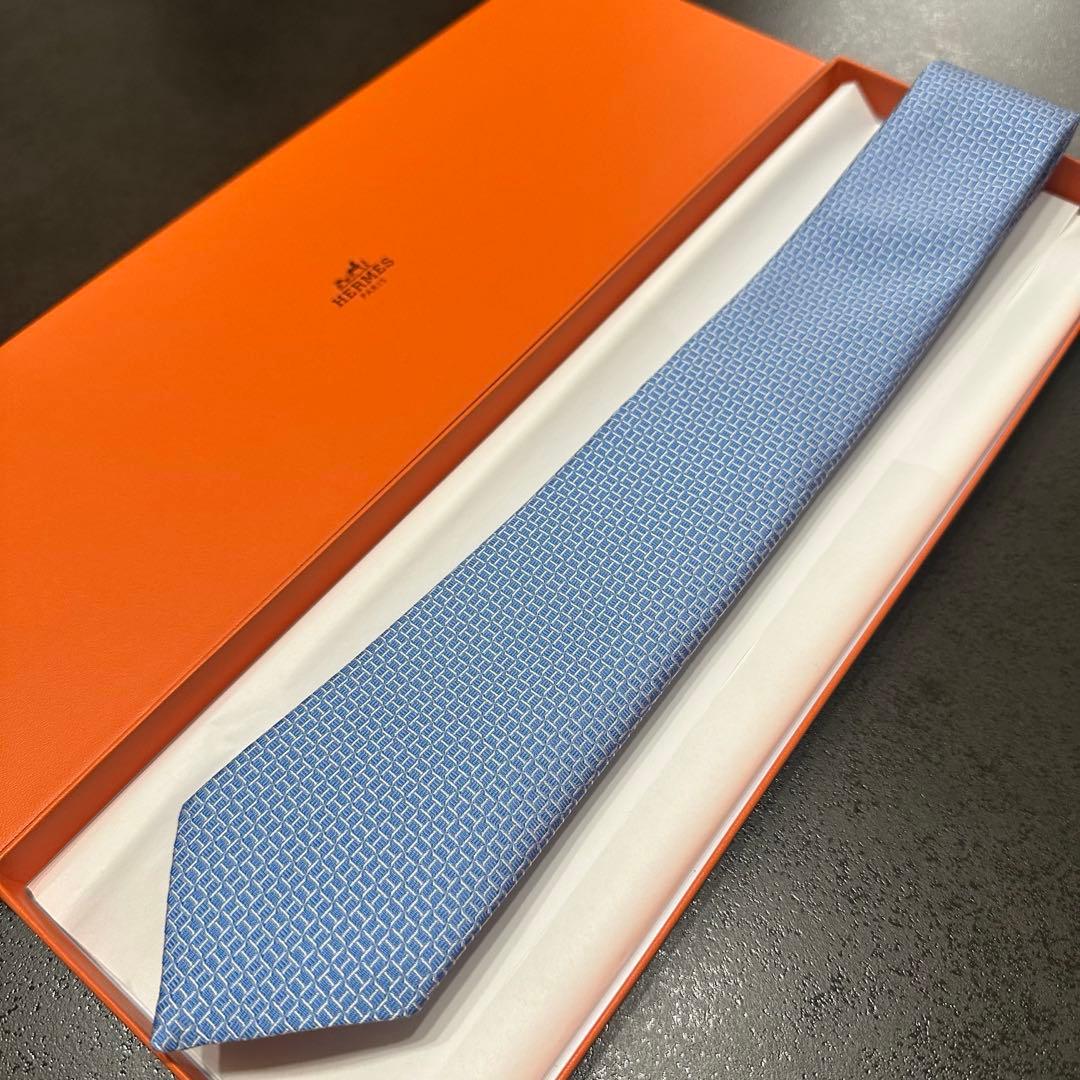 吾郎HERMES エルメス シルク ネクタイ ブルー　339393T