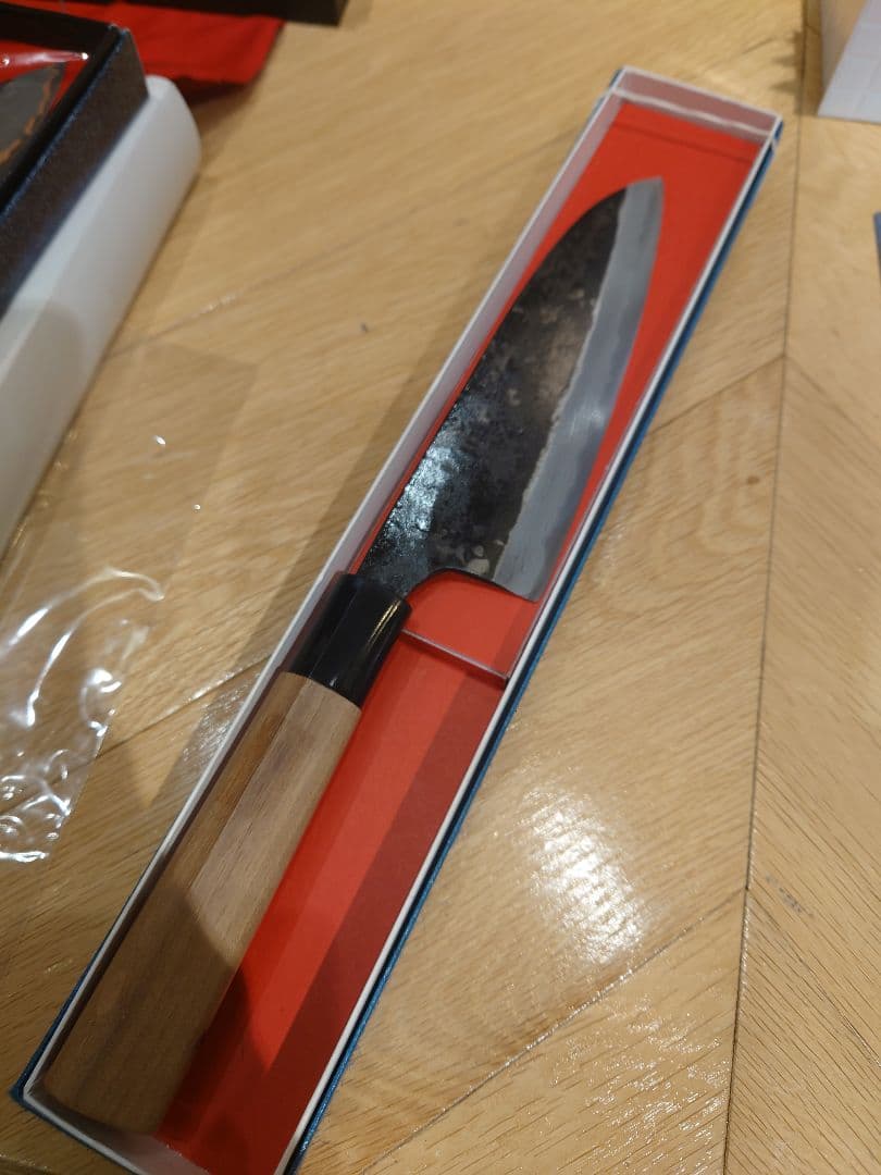 安来鋼 青紙二号 黒打ち ダマスカス 三徳包丁 170mm