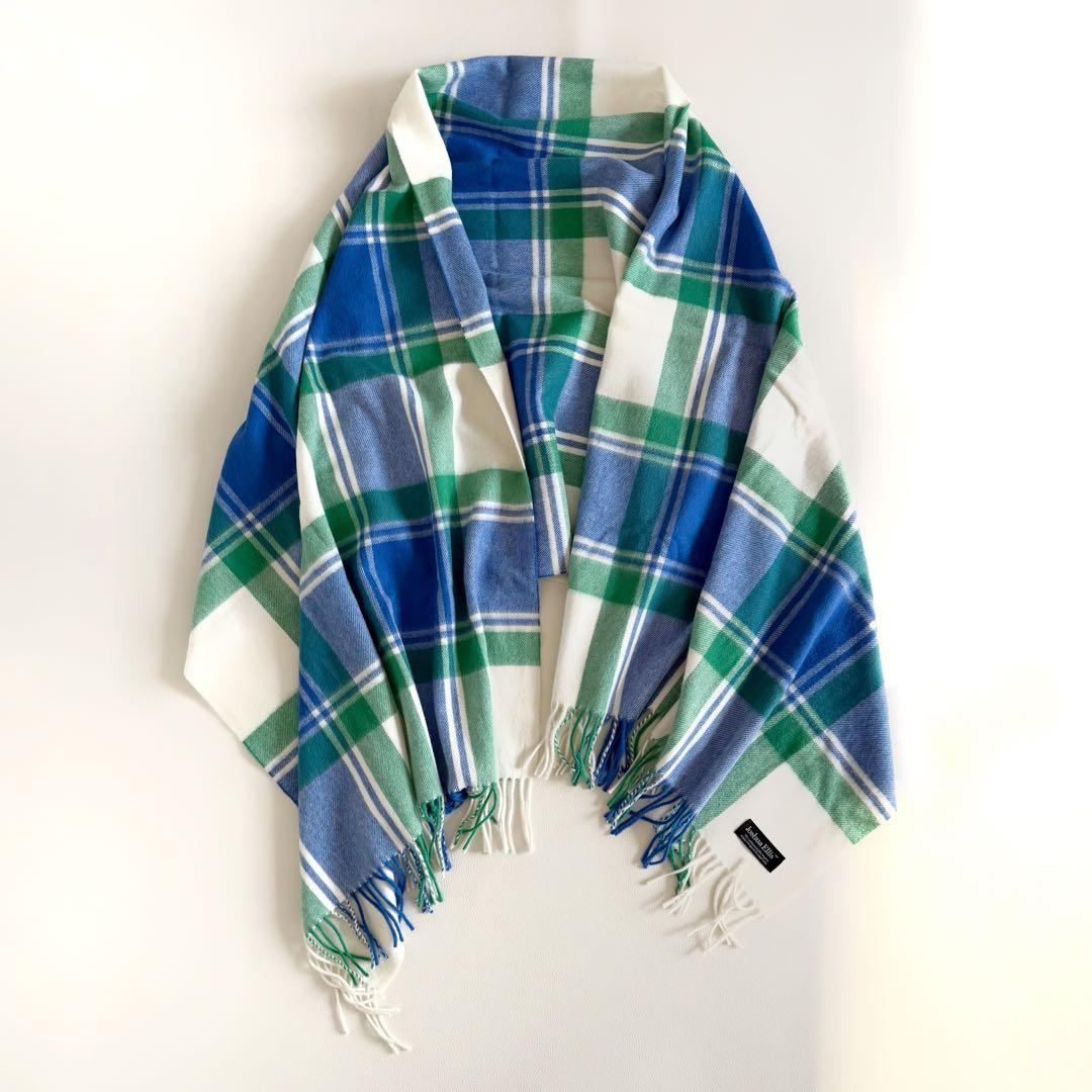 美品　ジョシュアエリス　大判ストール　ホワイト　グリーン　ブルー　アンゴラ