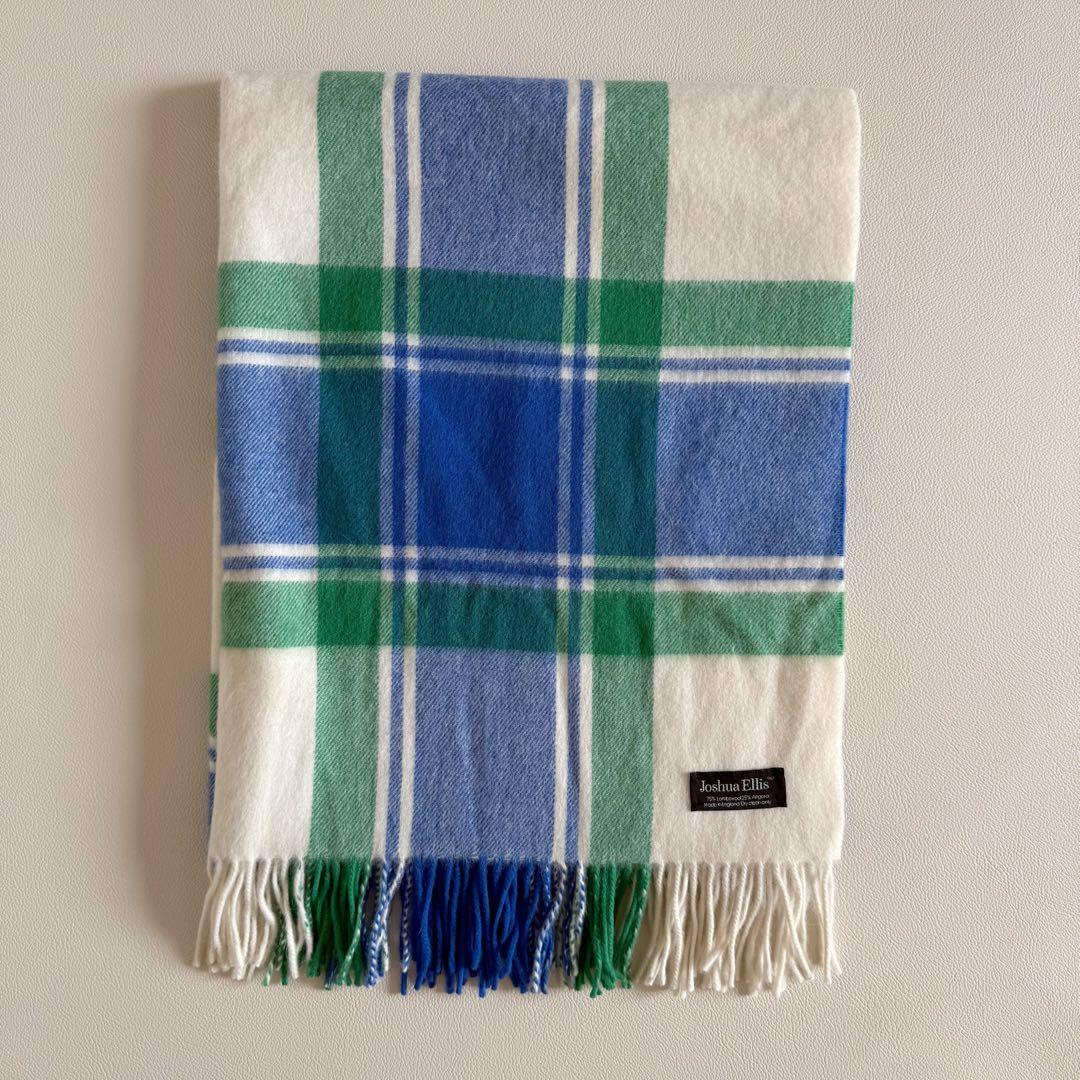 美品　ジョシュアエリス　大判ストール　ホワイト　グリーン　ブルー　アンゴラ
