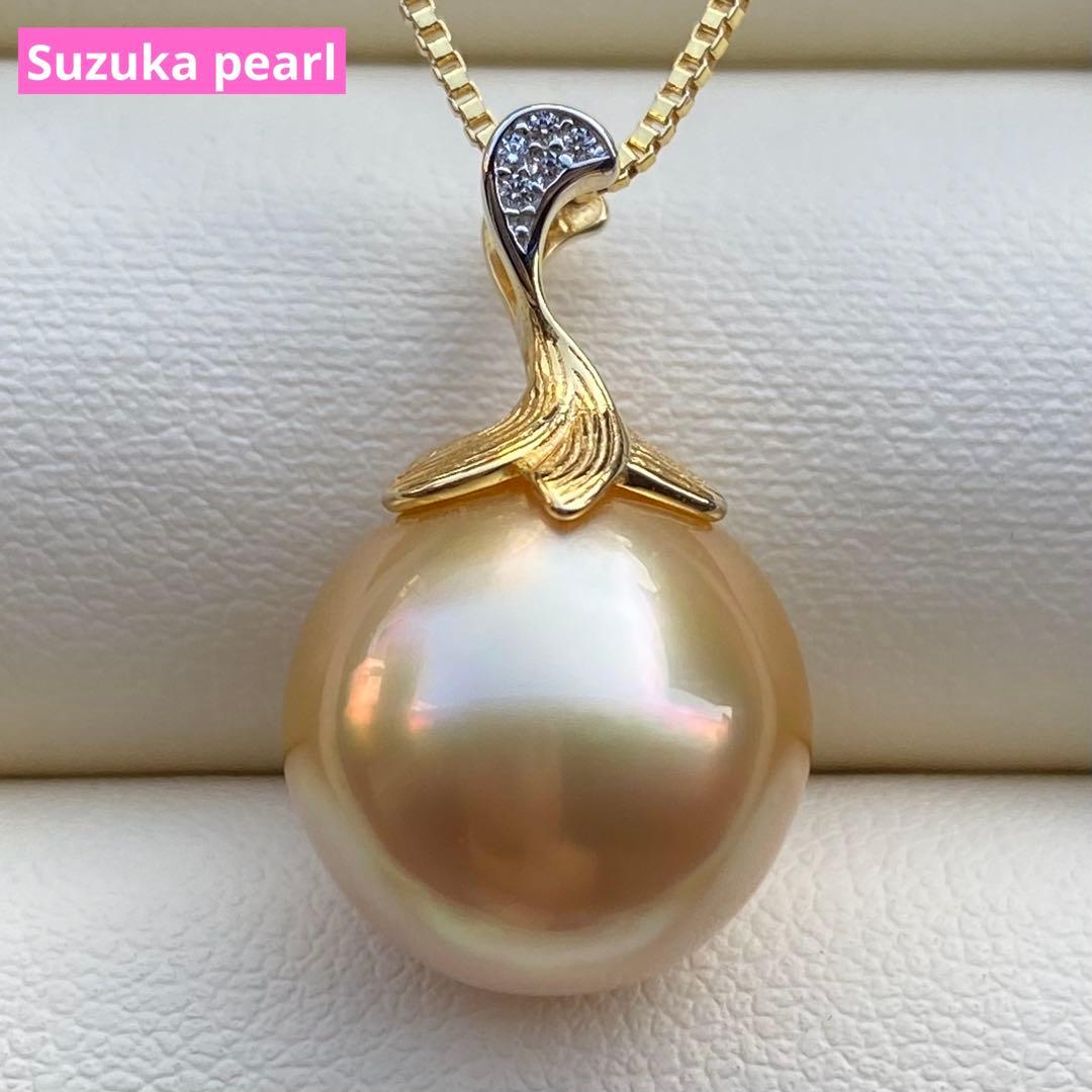 本真珠　南洋白蝶真珠ネックレストップ　大珠13.3mm茶金PT917