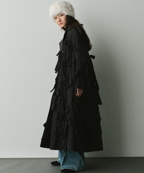 perna リボンキルティングコート　ブラック　L