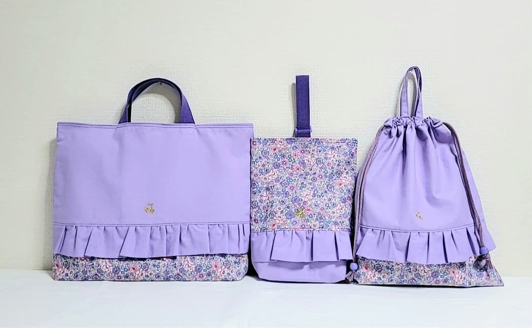 れいれい様☆専用96.入園入学セット　女の子　パープル 花柄 フリル付き