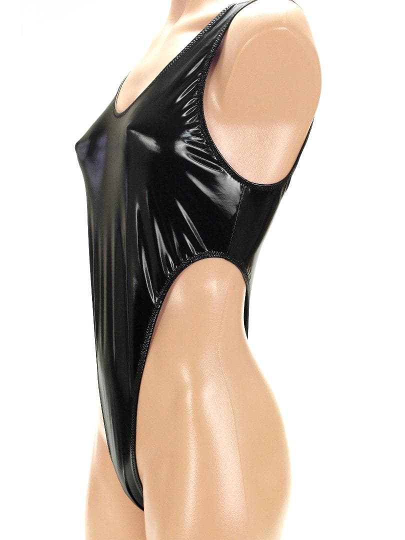 Mサイズ　エナメル２WAY生地　Tバックレオタード　ブラック　ＥＬＴ０１