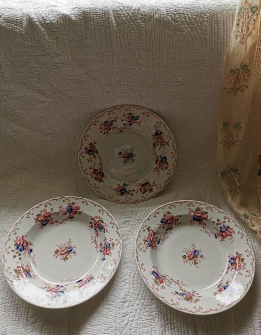 アンティーク サルグミンヌ 花柄φ24.3㌢ディープ大皿 美しい深皿３枚セットα