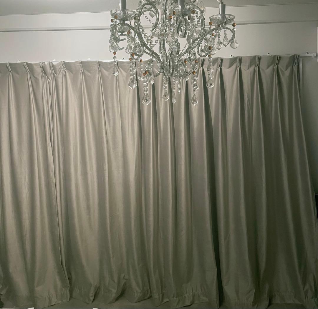 カーテン　ベルベット　1.5倍ヒダ　グレー　2枚セット