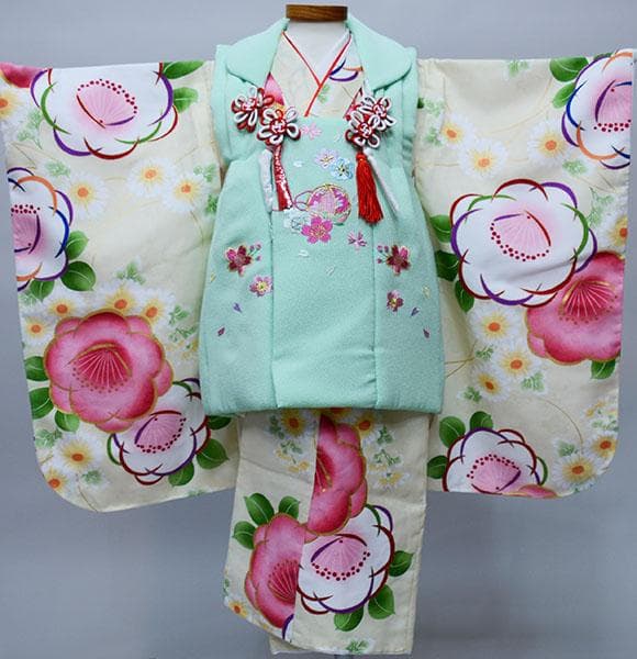 七五三 三歳 女児 被布着物フルセット お仕立て無料 NO34387