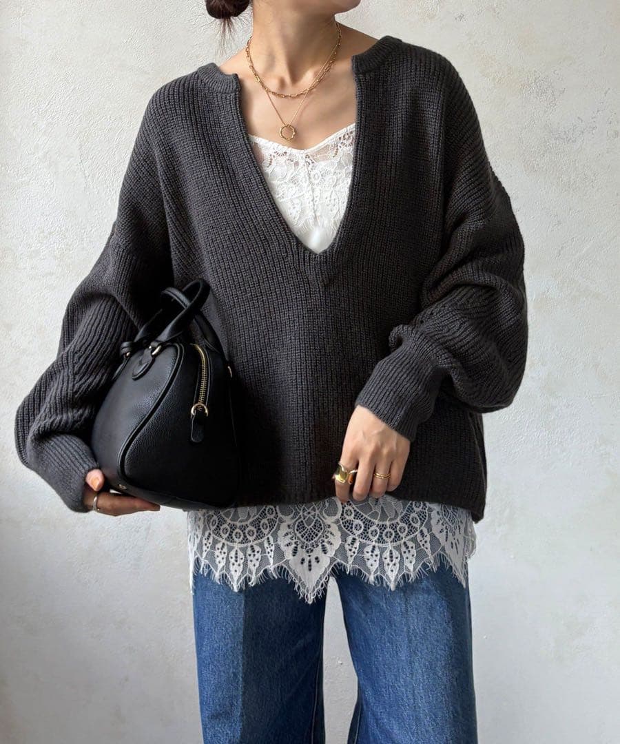 DouDou ドゥドゥ　ニット ウール混スキッパープルオーバー