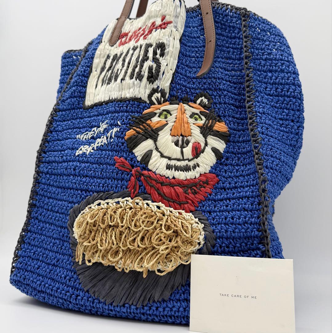 【美品】アニヤハインドマーチ トートバッグ ケロッグ トニー ラフィア ブルー