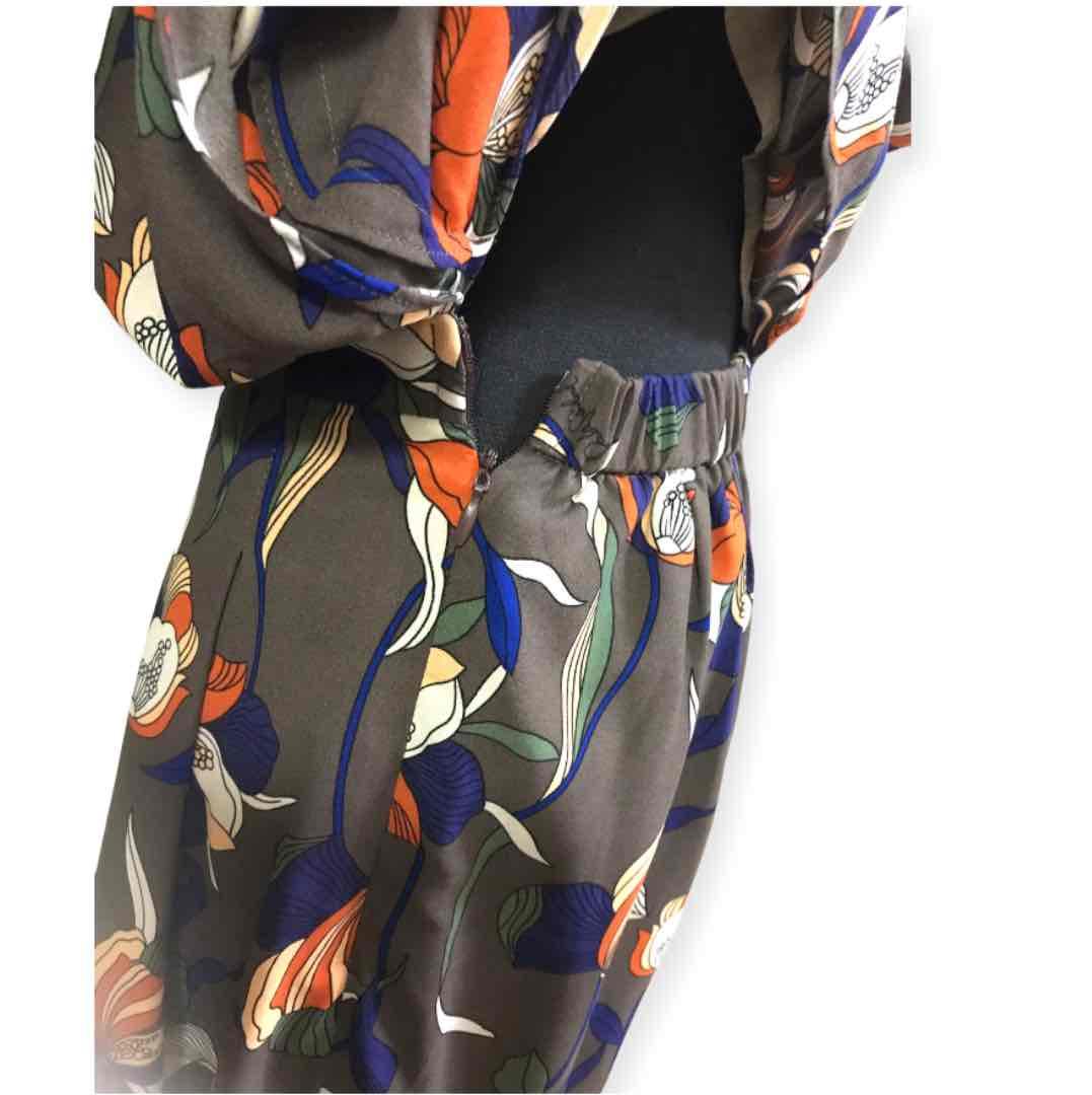 新品ダブルスタンダード花柄オールインワンジャンプスーツオーバーカバーオール茶青緑