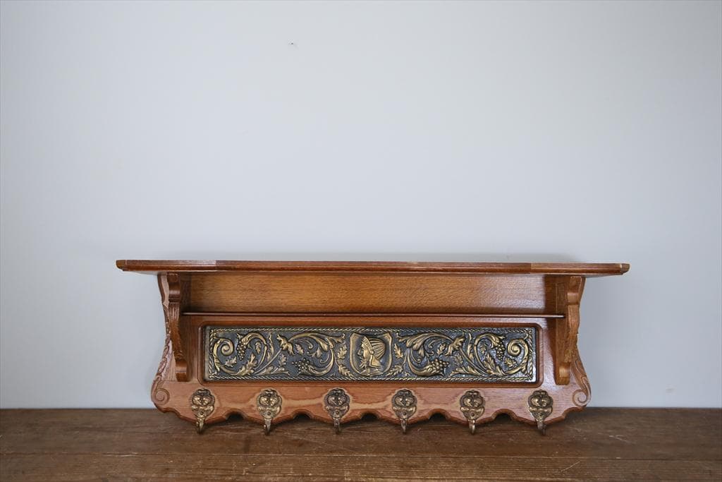 フランスアンティーク木製ウォールフック/シェルフ/壁掛けラック(90-86)