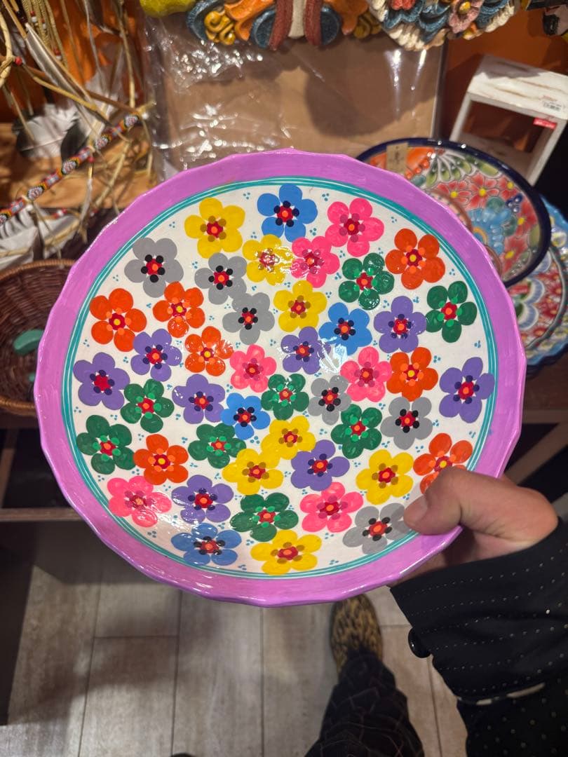 カラフル花柄円形プレート