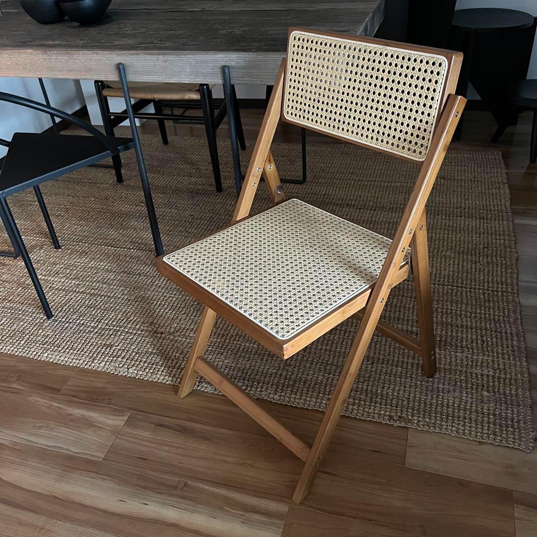 折りたたみ ラタンチェア 椅子 ビンテージ調 ダイニングチェア