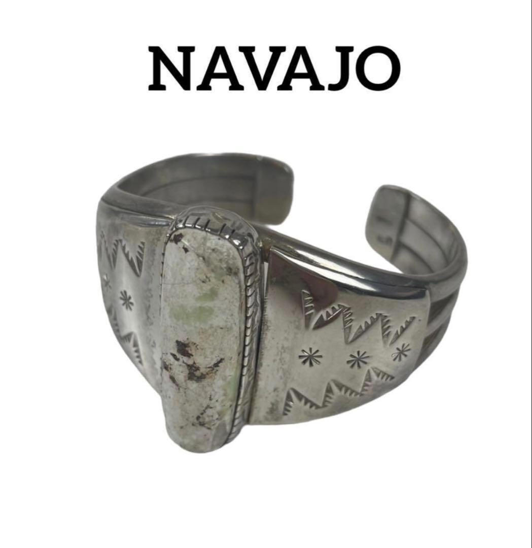 NAVAJO LB刻印 カラーストーンシルバーバングル sterling 太め