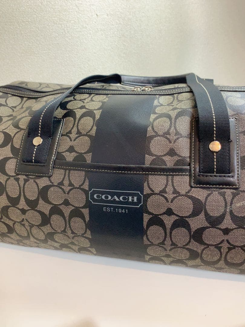 ★コーチ 大型 2WAY ボストンバッグ ヘリテージ ストライプ シグネチャー