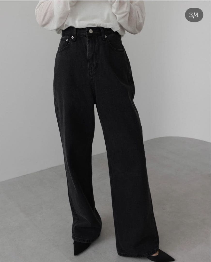 Na.e Wide Loose Jeans Black ナエ　Sロング丈