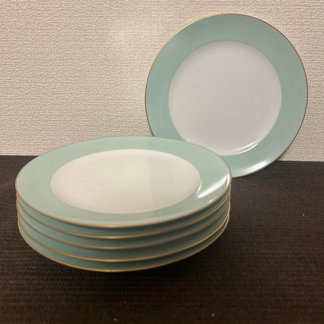 大倉陶園　色蒔き　ライトグリーン　デザートプレート　19.5cm