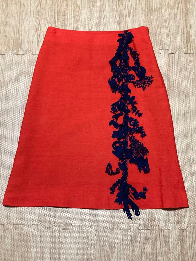 ミナペルホネン　スカート forest parade リネン　36 オレンジ