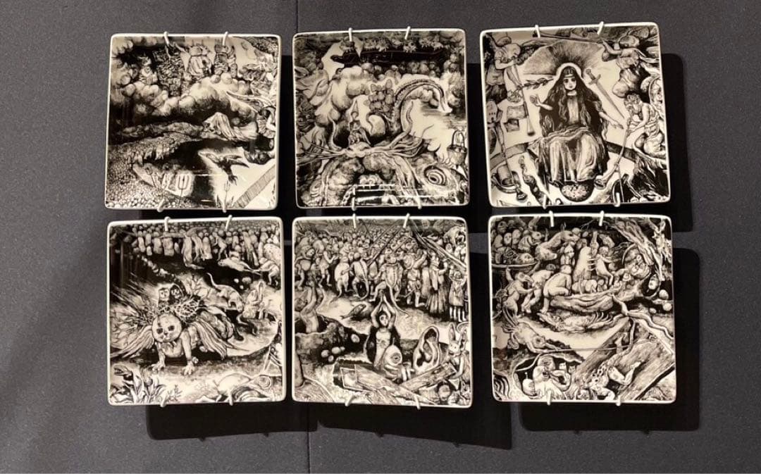 A  ヒグチユウコ展　babel　世界　角皿　6枚セット　黒