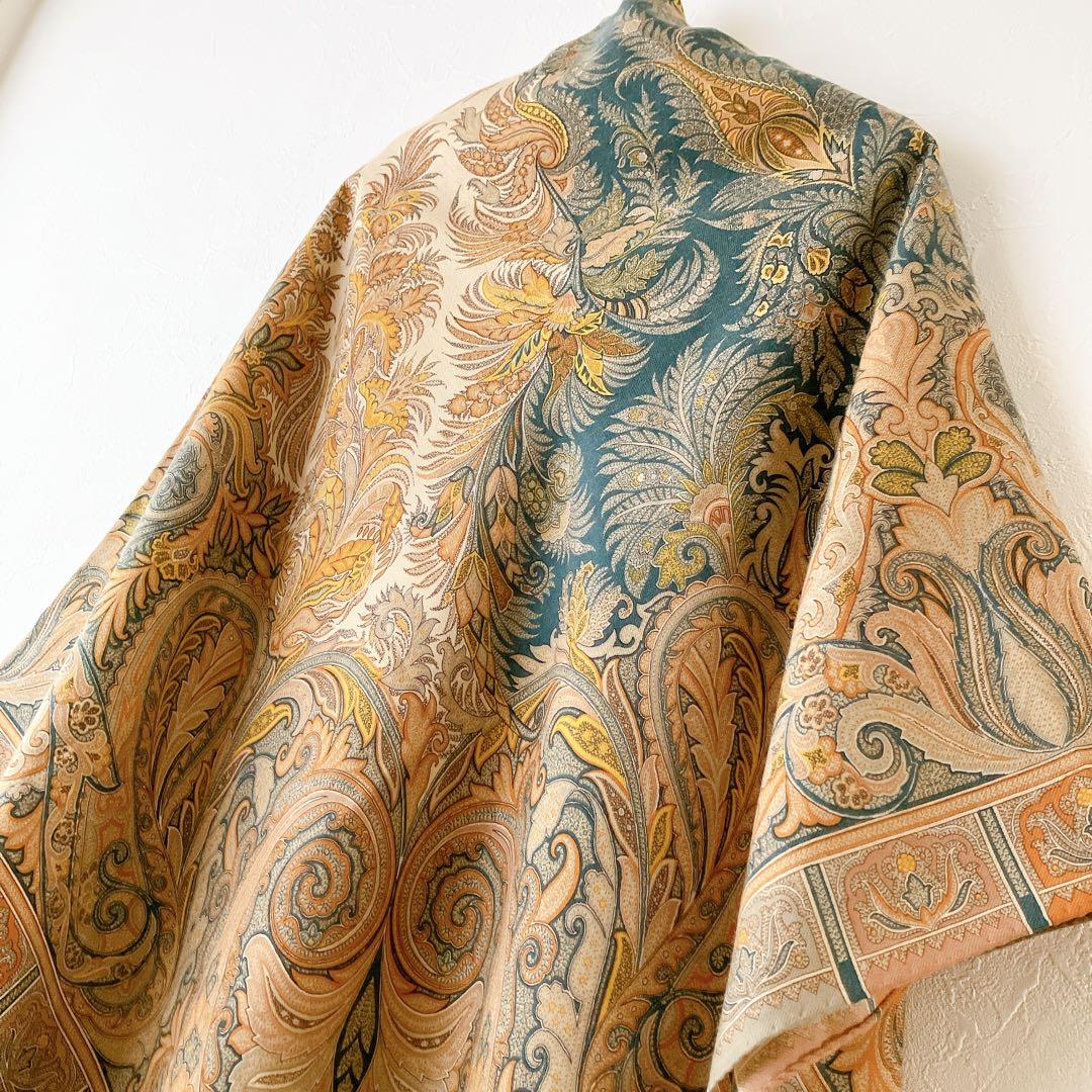 良品✨エトロ ボタニカル柄 大判ストール ベージュ系マルチ ウールシルク