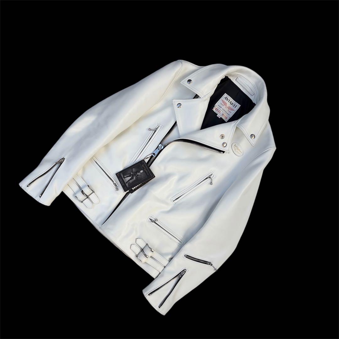 極美品 ルイスレザー ライトニング ホワイト ホースハイド タイトフィット36