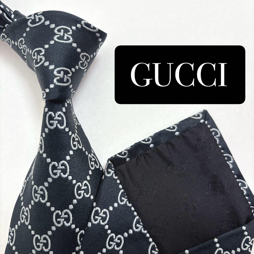 グッチ ネクタイ シルク GGライン GGチェーン ロゴ パターン バイカラー