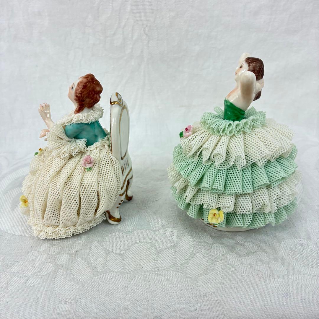 【Irish Dresden】アイリッシュドレスデン レース陶器人形2体セット①