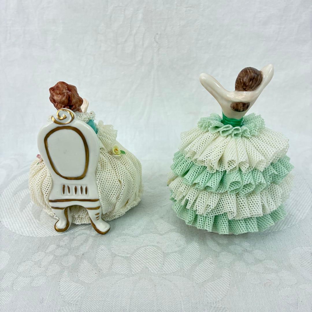 【Irish Dresden】アイリッシュドレスデン レース陶器人形2体セット①