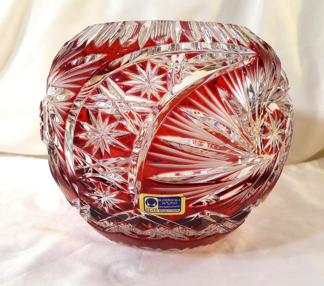 【LAUSITZERグラス】ヴィンテージ東ドイツ製レッドクリスタルベース未使用品