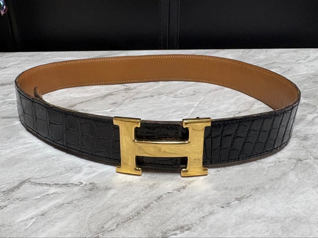 HERMES クロコダイルレザーベルト 70 Hバックル