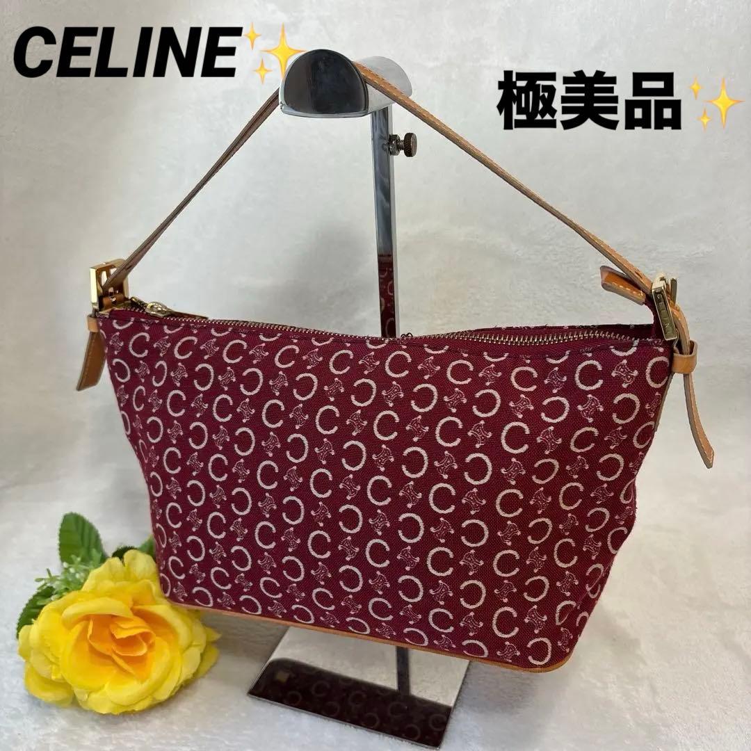 極美品✨　CELINE アクセサリーポーチ　Cマカダム　総柄　キャンバス　赤