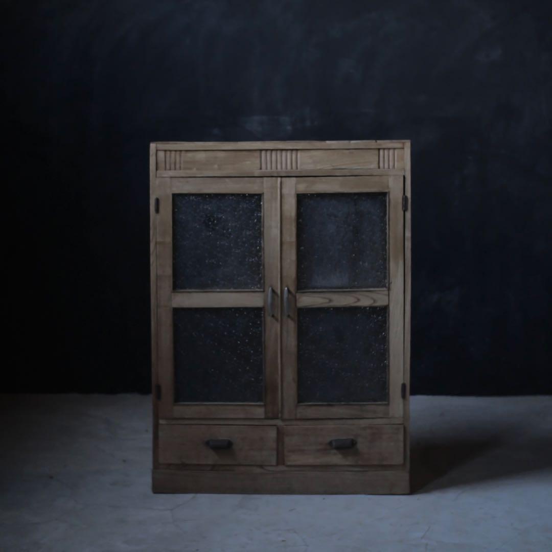 収納棚　ダイヤガラス　食器棚　棚　古家具　古道具　アンティーク　昭和レトロ