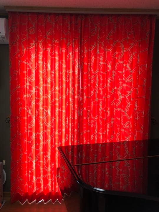 北欧柄　オーダーカーテン2枚組タッセル付き　2倍ひだ　形状記憶加工