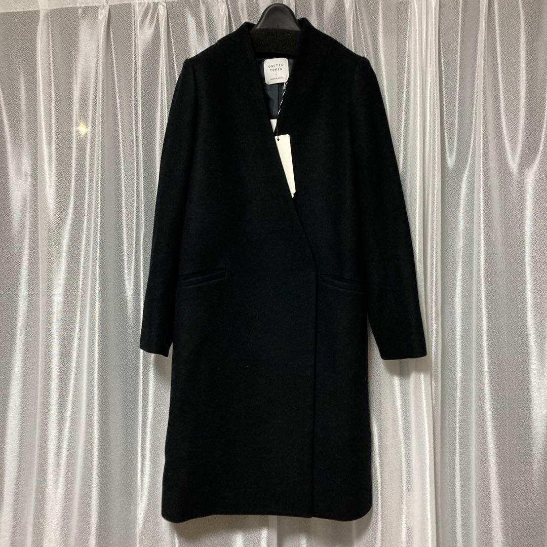 ぽ*た様 新品タグ付き ユナイテッドトウキョウ Vネックウールロングコート ブラ