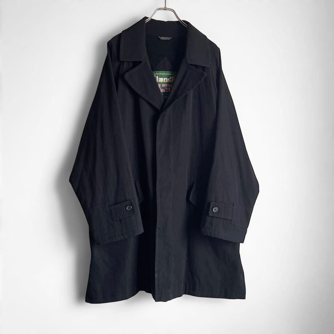 80s90s イタリア製 LANDI 一枚袖 ウールギャバハーフコート ブラック