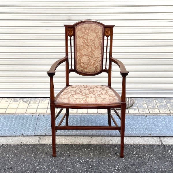 イギリスアンティーク　アームチェア　ロココ調　クラシック　象嵌　ダイニング