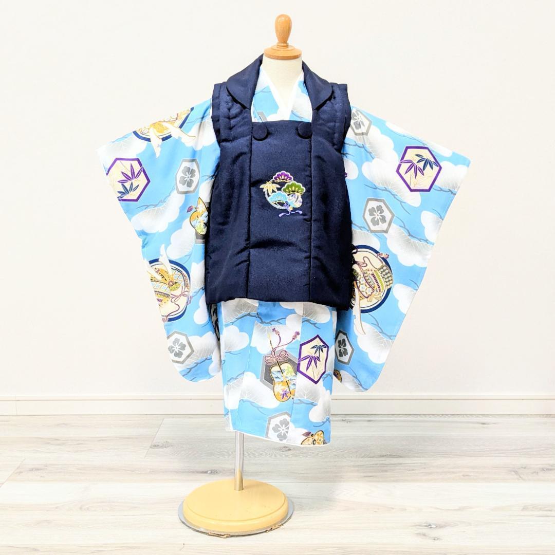 七五三 3歳 男児 ブランド 着物 被布コート セット 水色 紺 古典 KM3