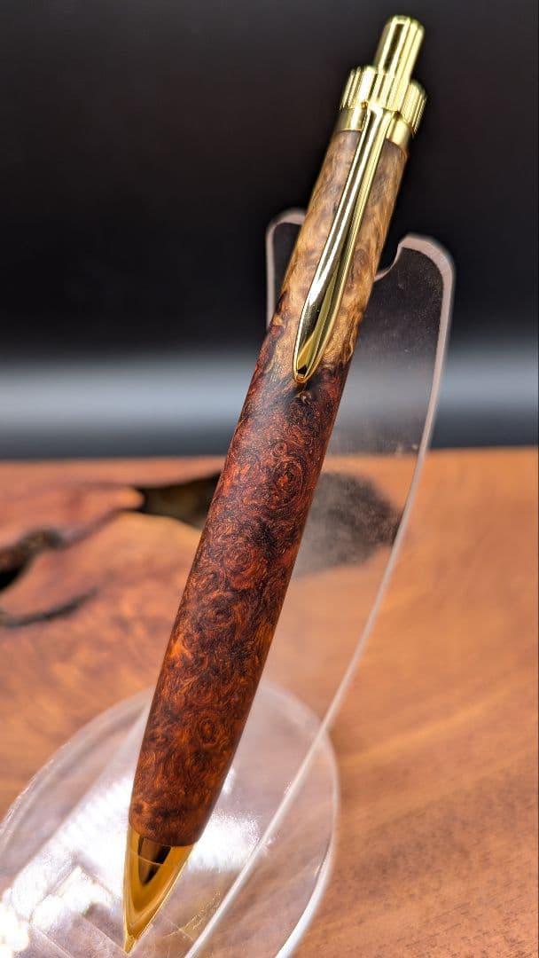 625超極上　本花梨　紅白　瘤杢　木軸シャーペン　ボールペン