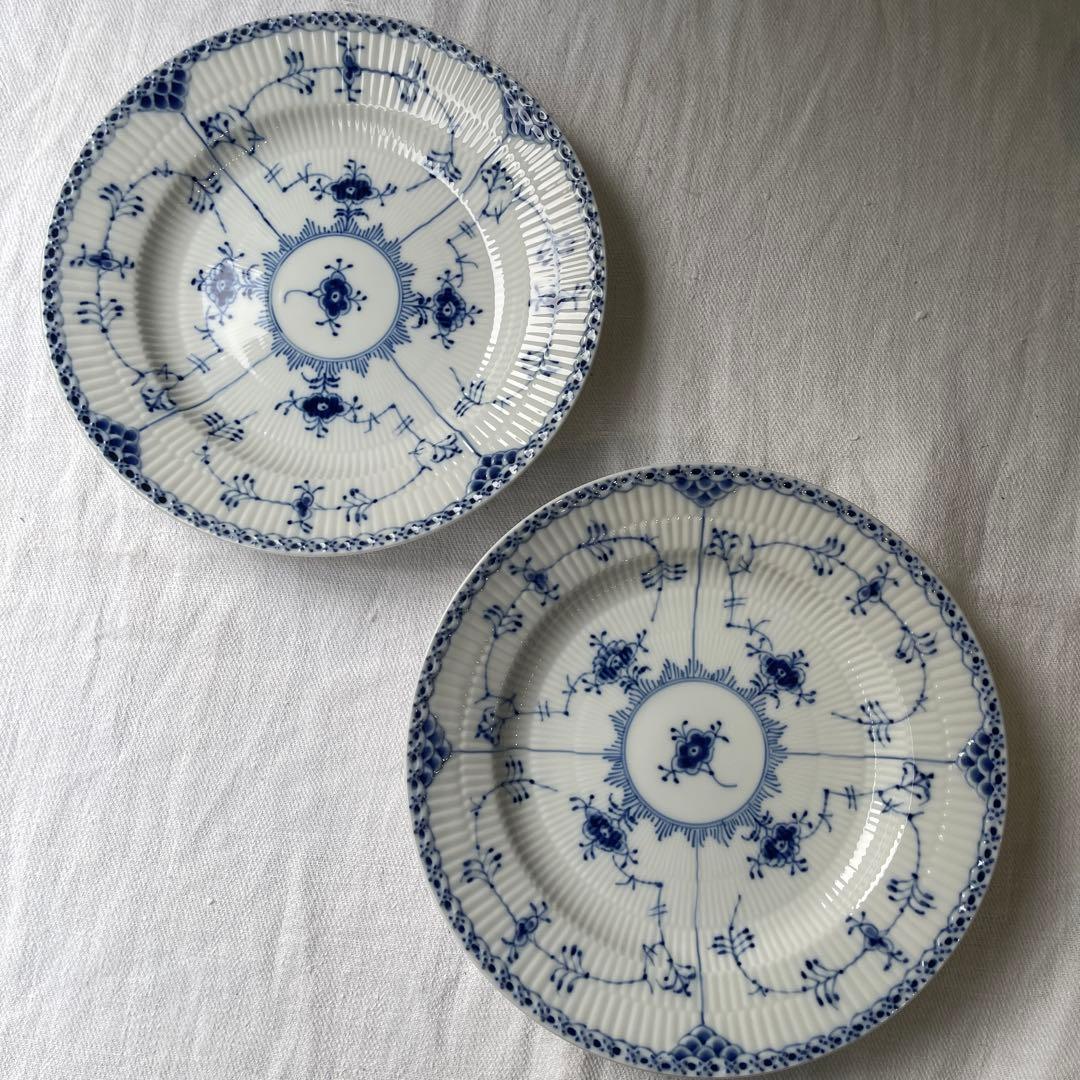 ロイヤルコペンハーゲンブルーフルーテッドハーフレースディーププレート2枚25cm