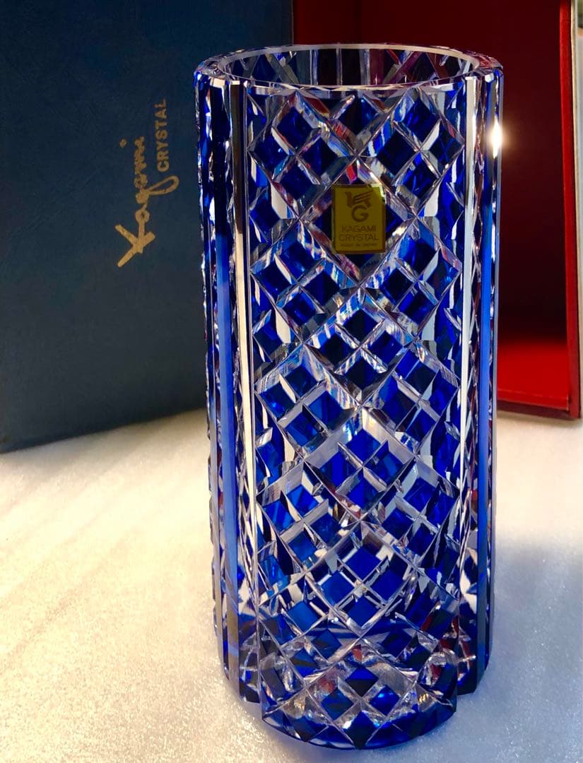 江戸切子 カガミクリスタル KAGAMI 花瓶　矢来重紋