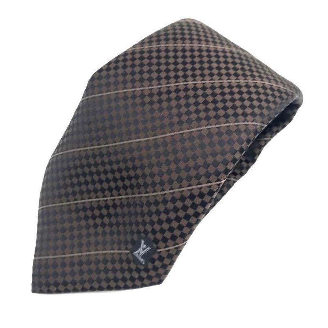 美品）ルイヴィトン　ネクタイ　茶　ストライプ　シルク