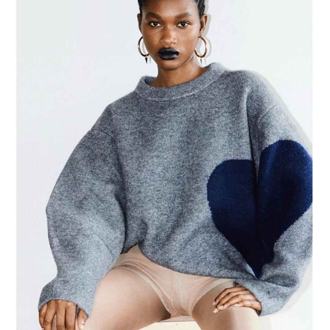 nknit ハートモチーフニット グレー