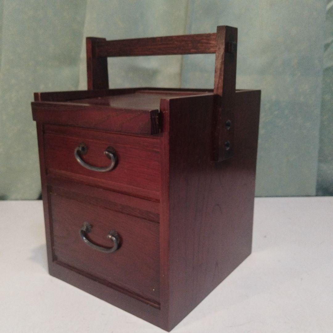 京都古民家より、昭和の鏡付化粧ケース　メイクボックス　木製手提げ