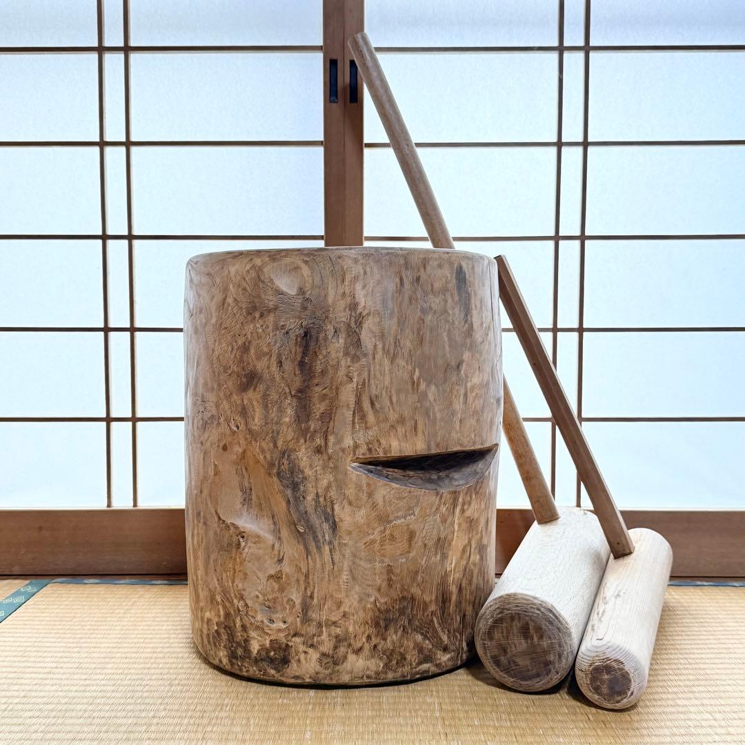 フルメンテ済み 子供用と大人用の杵２本 【送料無料】職人の工芸品 餅つき臼