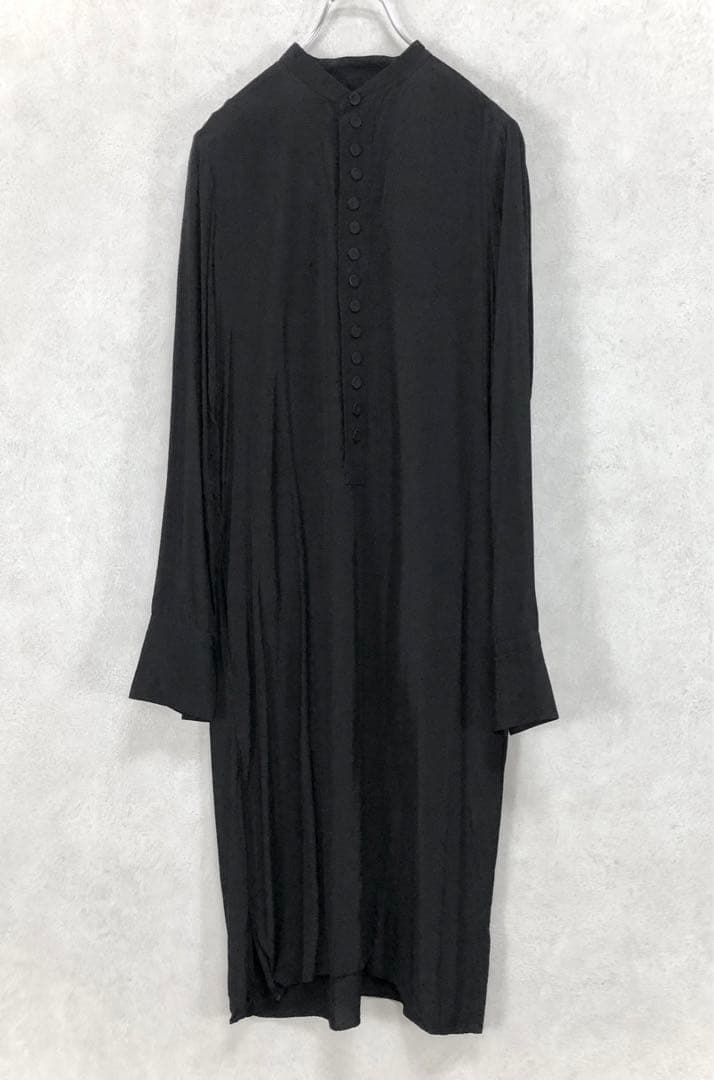 Y's ワイズ スタンドカラー 長袖ワンピース 黒 ブラック