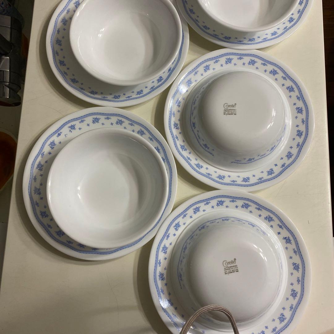 Corelle 青い花模様 皿とボウルセット