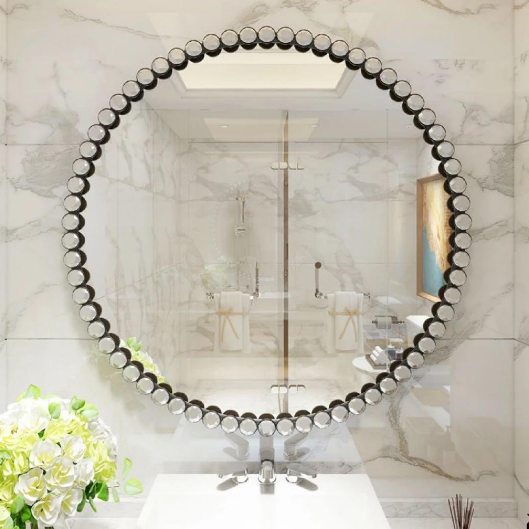 キラキラビジューサークルミラー ゴールド ウォールミラー