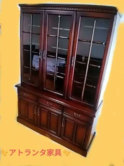 アトランタ家具✨国産栗＆楢天然杢✨飾り棚✨書棚✨大型で収納力あり✨