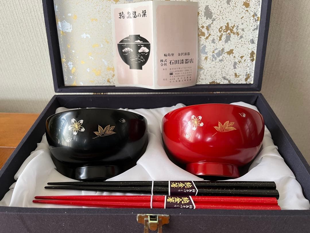 【新品未使用】夫婦汁椀、純金箸　輪島塗